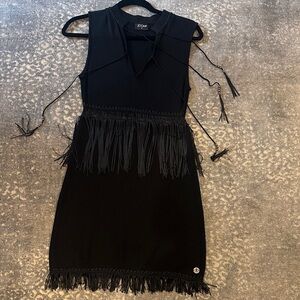ZOOMP BLACK KNIT DRESS WITH FRINGE